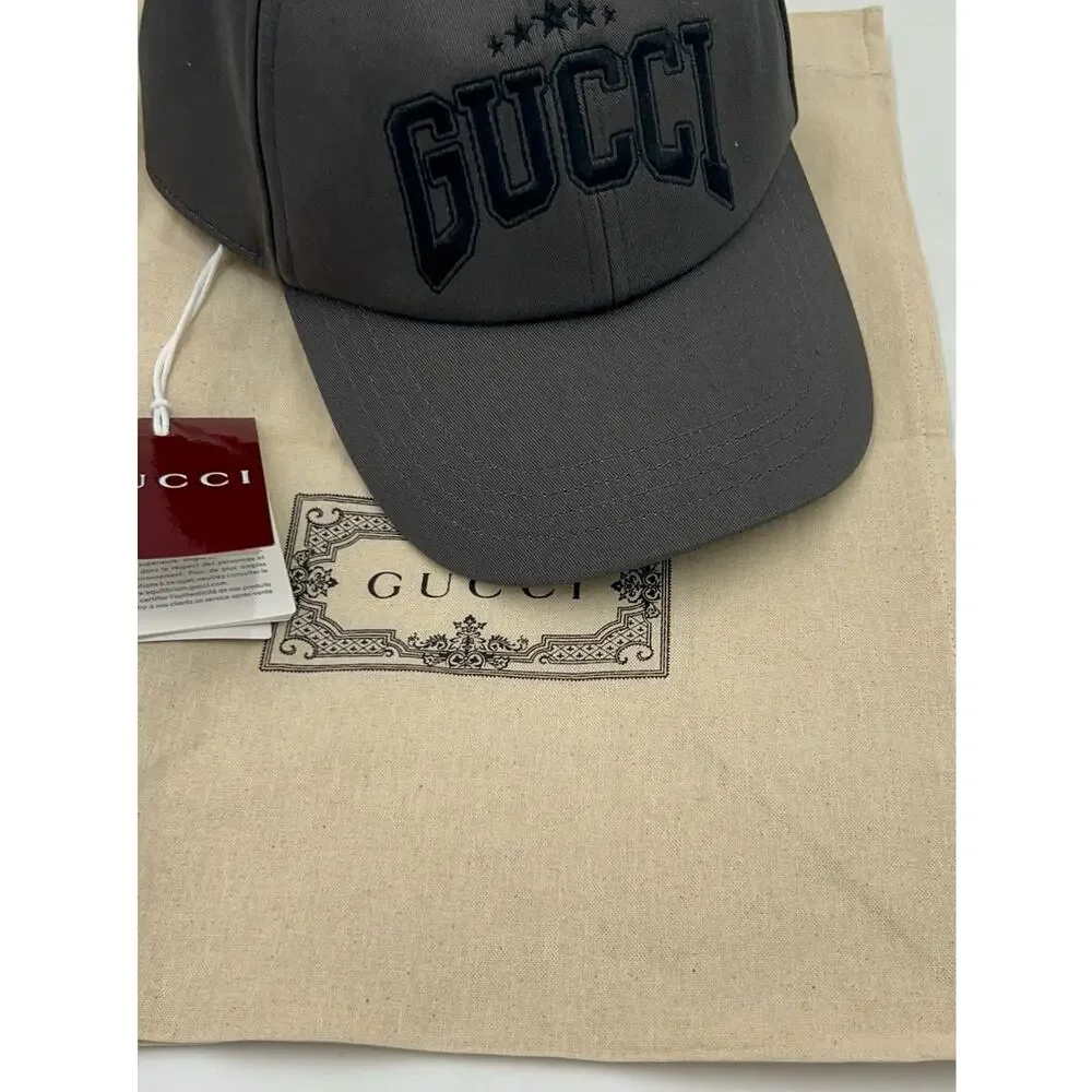 Men's Gucci cotton canvas embroidered logo baseball cap size medium adjustable